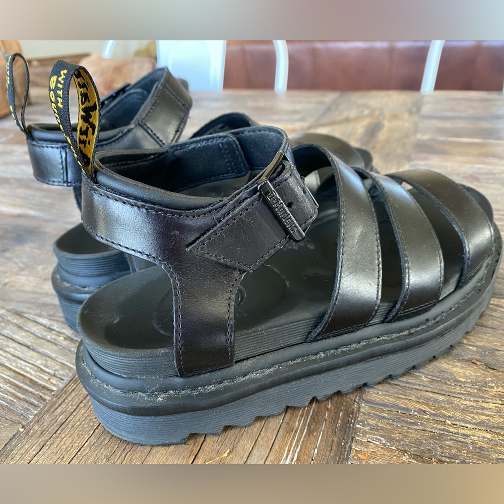Dr. Martens Black Leather Platform Strappy Sandals